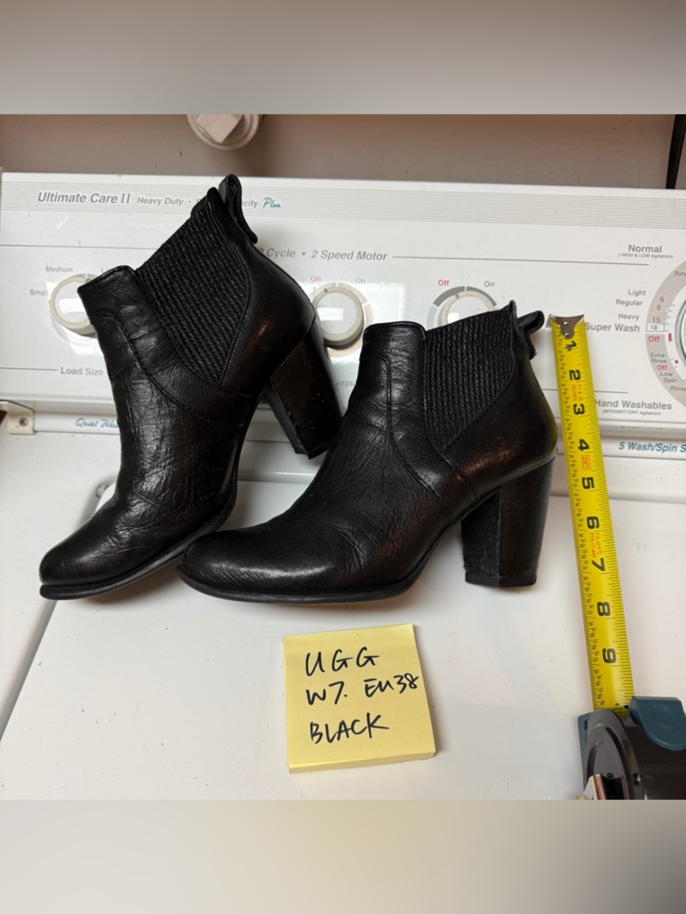 UGG Black Leather Chelsea Ankle Booties with Block Heel W7 EU 38